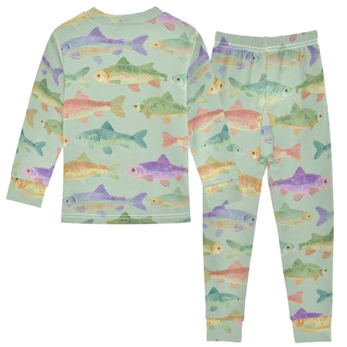 Pajama Sets Long Sleeve Colorful Fish Hand Draw Soft Comfy Sleepwear 2 Piece PJS 3-8T3