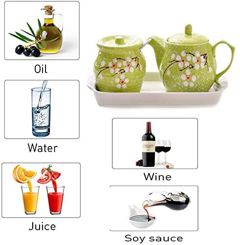 Image of Oil and Vinegar Bottle Oil Vinegar Bottle Pot disp Oil & Vinegar Bottle Dispenser Spice Tank Ceramics Leak-Proof Oil Bottle, Delicate Flower Design 400ML & 500ML Porcelain olive oil dispenser, olive o
