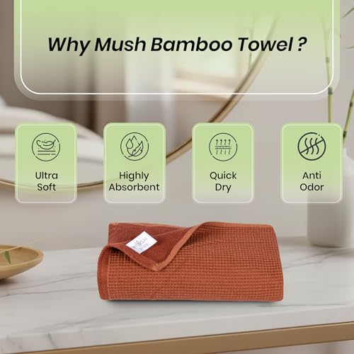 Image of Mush Bamboo Dual Texture Waffle Terry Hand Towel Set of 2 | Ultra Soft, Highly Absorbent, Quick Dry | Hand Towels for Bathroom, Gym & Travel (40x60 cm, 450 GSM) Burnt Orange