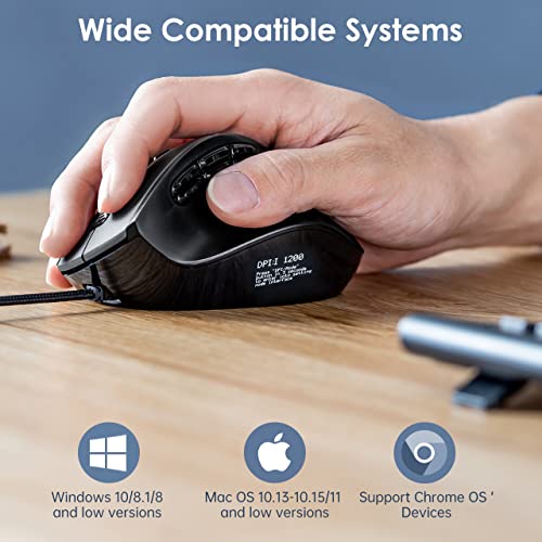 Sanwa Wired Ergonomic Mouse, Led Screen 25° Vertical Mouse With 9 Buttons, Programmable, Silent Optical Usb Mouse, 1200/1600/2000/2400 Dpi, Compatible With Windows, Macos, Chrome Os, Right Handed #TOP6