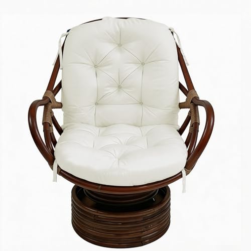 BUJUYUXU Swivel Rocking Chair Cushion,Wicker Rattan Rocker Seat Cushions with Straps,Chairs Pads for Outdoor Indoor Furniture,Chair Not Include(White)