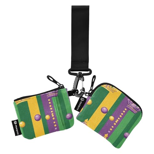 Crowns Beads Green and Yellow Women's Wallets Card Cases Small Portable Wristlet Wallet Key Holder with Zipper Coin Pocket for Ladies Girls 2 Packs