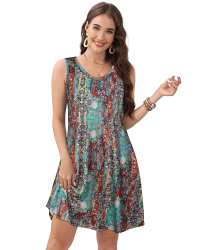 Image of CHICGAL Womens Summer Dresses Casual Sleeveless Loose T Shirt V Neck Sundress Swing Beach Cover Up with Pockets 2026