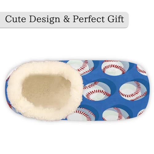 Baseball Blue House Slippers for Women Men, Baseball Sprots Theme Fuzzy Soft Cozy Non Slip Slipper Socks3