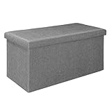 Bonlife Large Folding Grey Ottoman Storage Box with Lid,Linen Footrest Stool Bedroom Bench Seats,Toy Box Chest Living Room Furniture 76x38x38cm