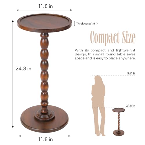 Solid Wood Round Pedestal Side Table with Tray-Top Rim – Bobbin Turned Accent End Table for Living Room, Bedroom – Compact Small Round Drink Table with Stable Base, Nightstand with Solid Table Wood by VINAHAND - Used condition - Image 2