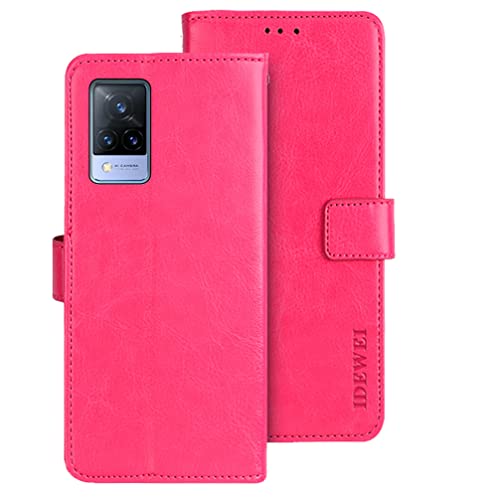 BaiFu Funda para Vivo V21S/V21 5G Carcasa de Teléfono de Cuero PU Premium Estuche Protector para Billetera con Tapa Magnética, Compatible con Vivo V21S/V21 5G, Rosa roja