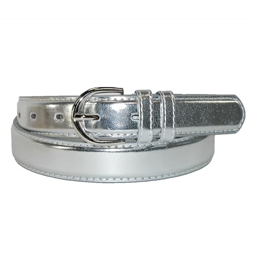 CTM Women's Leather 1 1/8 Inch Metallic Dress Belt
