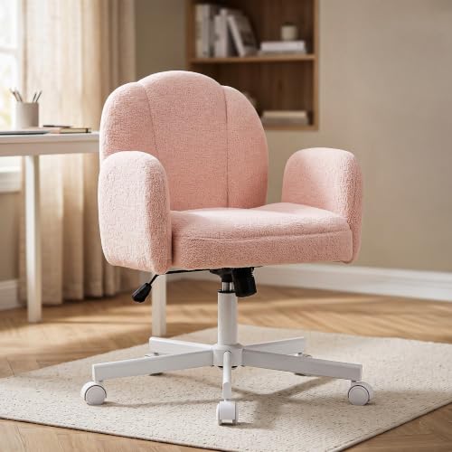 Image of DROGO Petal Boucle Fabric Office Chair for Work & Home | Vanity Desk Chair for Bedroom & Living Room | Computer Chair with 135 Recline & Rocking Function | Heavy Duty Metal Base, 1Yr Warranty (Pink)