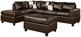 Bobkona Soft-Touch Reversible Bonded Leather Match 3-Piece Sectional Sofa Set, Espresso, F7351