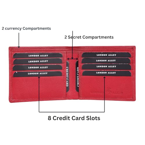 LONDON ALLEY Kevin Classic Red Leather Wallet, Red + Pen + Keyring - Image 4