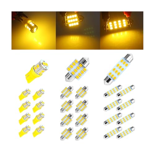 Norkmdi 24PCS Car Interior Bulb Kit Set, T10 31 mm 42 mm 12 Volt Vehicle Dome Light LED Bulbs Replacement, Automotive Map License Plate Trunk Lamps, Universal for SUV RV Truck (Yellow)