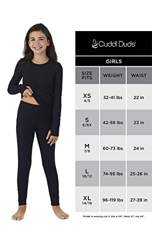 Cuddl Duds Girl's Long Sleeve Top And Legging Bottom Thermal Base Layer 2-Piece Set - Moisture Wicking - Large Peacoat Navy #TOP4
