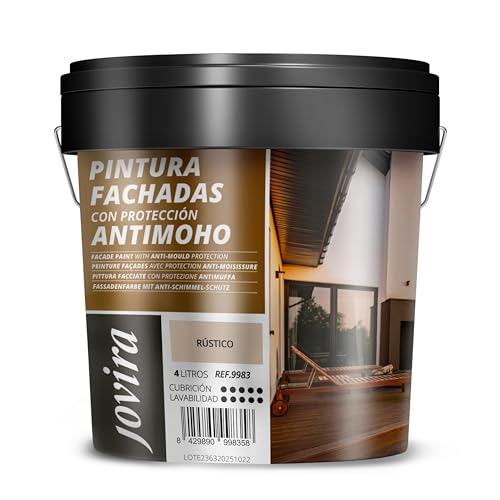 JOVIRA PINTURAS PINTURA FACHADAS ANTIMOHO. Repelente al agua, impermeable y anti fisuras. (4 Litros, Rustico)