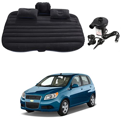Image of Oshotto Multifunctional Car Travel Bed Mattress with Two Air Pillows, Car Air Pump Compatible with Chevrolet Aveo (Black)
