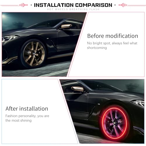 Fluher 6 PCS Car Tire Valve Light, Cool Modified Night Light Safety Shock Sensor Flash Light, Waterproof Tire Valve Stem LED Light Cap, Universal Wheel Decoration Accessory for Car Motorcycle (Red) - Thumbnail 4