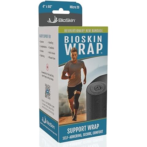 BioSkin Compression Bandage Wrap - Micro 20, 4" x 60" Self Adhesive Elastic Wrap for Sprains, Swelling, Lymphedema, Ankle & Knee Ice Pack Wrap, Tendinitis, Wounds, First Aid Kits, Sports & to-Go Bags Cover