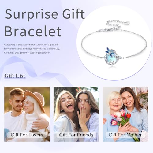 Image of Dragonfly Bracelet 925 Sterling Silver Butterfly Bracelet Adjustable Celtic Moon Bracelet Irish Celtic Jewelry Gifts for Women