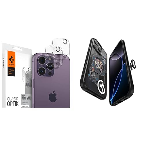 Spigen iPhone 16 Pro Max / 16 Pro / 15 Pro Max / 15 Pro / 14 Pro Max / 14 Pro Kamera Lens Camı Koruyucu GLAS.tR Optik (2 Adet) Crystal Clear - AGL05761 Spigen iPhone 16 Pro Max ince MagSafe Kılıf