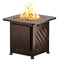 East Oak 28” Outdoor Propane Fire Pit Table | 52,000 BTU Gas Fire Pit for Outside with Easy-Hook Lid, Mesh Pocket & Lava Rocks | CSA Certified | Ideal for Patio, Garden & Backyard | Brown