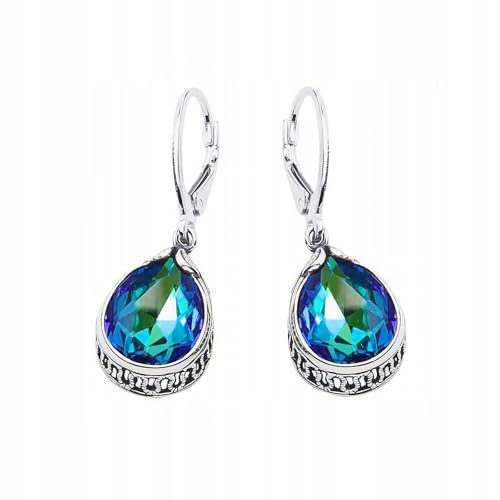 Boucles d'oreilles argent 925 cristal bleu vert pour femme