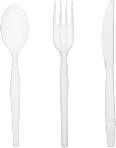 Miniatura 6 de Party Essentials Juego de cubiertos de plástico de peso medio, incluye cuchillos, tenedores, cucharas, 300 piezas100 lugares, transparente