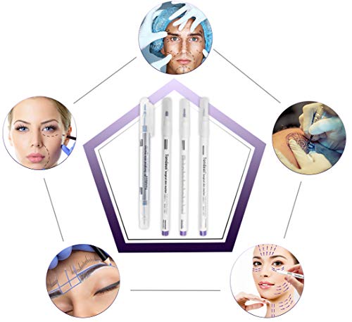 LabAider 6Pcs Professional Surgical Tip Skin Marker Pen Sterile Tattoo Stencil Markers Pen with Paper Ruler for Eyebrow, Lips, Skin- Individually Sterile Wrapped (0.5MM&1MM)