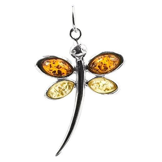 Amber by Graciana Colgante de libélula contemporánea de ámbar Plata de Ley