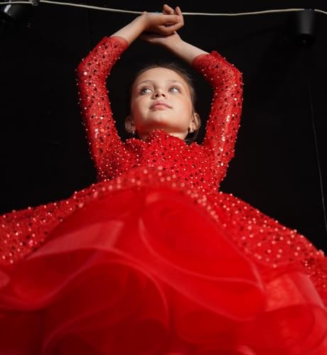 Short Mini Girl Sequined Pageant Dresses Long Sleeve Scoop Neck Flower Girl Gowns4