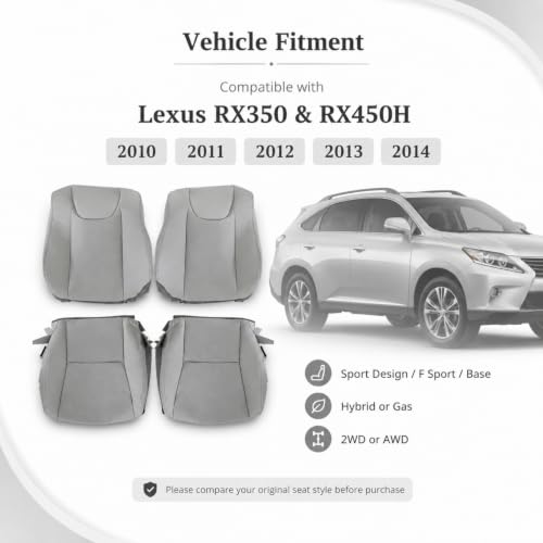 NLQR Gray Front Driver and Passenger Side Bottom & Top Lean Back Replacement Microfiber Leather Seat Covers Compatible with Lexus RX350 RX450 2010 2011 2012 2013 2014 2015 by NLQR - Used condition - Image 2