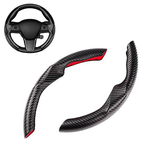 Car Steering Wheel Cover Fits for Tesla Model Y 2020-2025 and Model 3 2017-2025 Accessories Anti Skid Carbon Fiber Steering Wheel Cover Women/Men Steering Wheel Protector (Black) Cover
