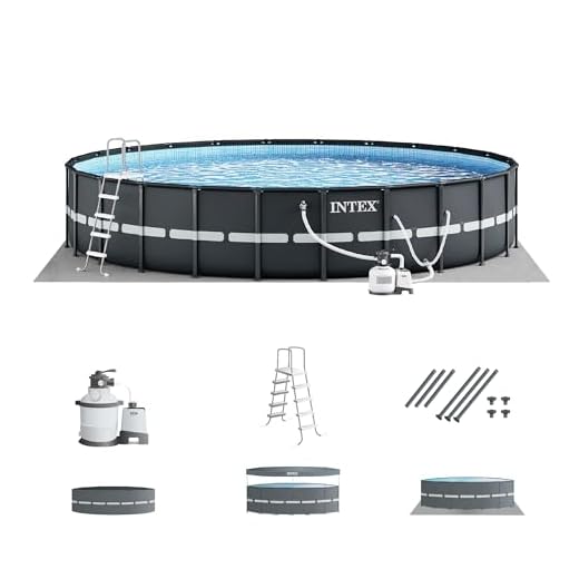 Intex Ultra XTR Frame 14' x 42" Round Above Ground Outdoor Swimming Pool Set with Sand Filter Pump, Ground Cloth, Ladder, and Pool Cover