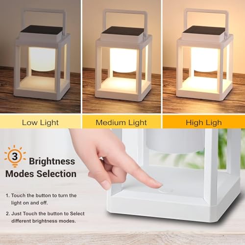Image of DAKAFUL Outdoor Table Lamp, Led Lamps for Nightstand, Solar Lanterns Outdoor Hanging for Patio Waterproof, Cordless Battery Operated Lamp, Rechargeable Solar Lantern for Reading, Decor, Camping