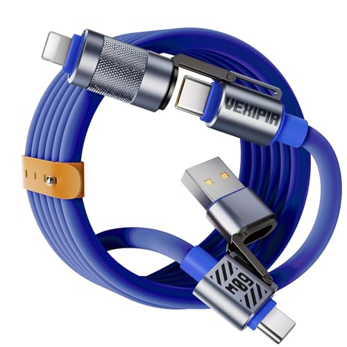Image of 4 in 1 USB C Cable 60W 5FT Fast Charging & Data Transfer, Thicker Silicone Multi Charger Cord for iPhone iPad Charger Wire Combo with L /Type C /USB A for iPhone 16 /15 /Macbook (Blue)