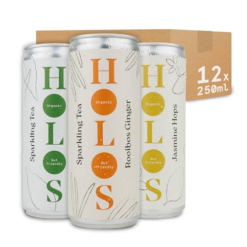 HOLOS Sparkling Tea Mixed Pack - Organic Sparkling Tea with Kombucha Culture - Gut Health Drink with Natural Ingredients and Added Fibre - Three Delicious Flavours Brewed in the UK - 12 x 250ml