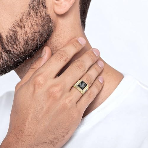 10K Solid Yellow Gold Mens Black Onyx Master Mason Signet Freemason Masonic Ring2