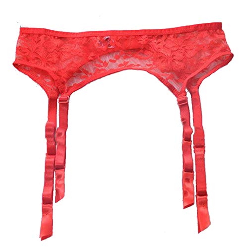 Preisvergleich Produktbild Fablcrew Transparente Spitzenstrumpfband Reizwäsche Strapsgürtel Mit Einer Verstellbaren Schnalle Hängen (Rot)