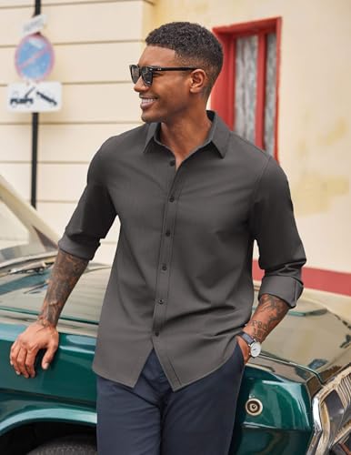COOFANDY Men's Casual Button Down Shirt Long Sleeve Untucked Shirt Wrinkle Free Denim Dress Shirt - Image 5