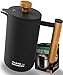 Produktbild TASTE the DIFFERENCE French Press  Edelstahl Kaffeebereiter mit Holzelementen  Thermo Kaffeepresse [Schwarz] inkl. Ersatzfilter (600ml)  Hochwertiger Kaffeezubereiter für unterwegs