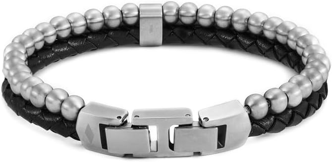 Fossil Men's Beads Black Leather Multi-Strand Bracelet