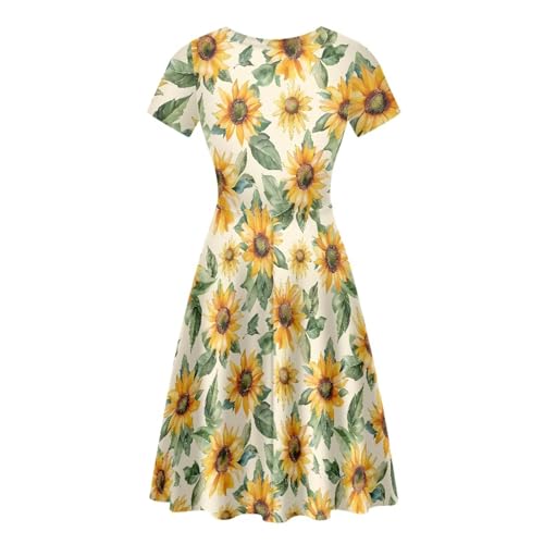 Image of AFPANQZ Womens Casual Summer Lightweight Vintage Dress Short Sleeve Midi Dress Knee-Long Luxury Formal Dress