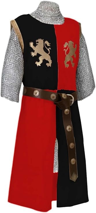 Medieval Kinght Viking V-Neck Tabard Basic Middle Age Embroidery Surcoat Tunic Sleevess Warrior Cosplay Costumes(S-6XL) (Black/Red, 6X-large)