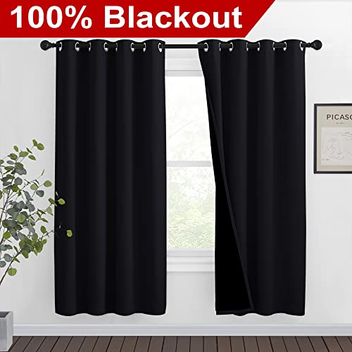 Image of NICETOWN High-End Thermal Curtains, Full Blackout Curtains 72 Inches Long for Dining Room, Soundproof Window Treatment Drapes for Hall Room, Black, 46 inch Wide Per Panel, Set of 2 Panels