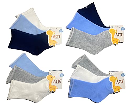 Yanoir Baby 12 Paia Calze Calzini Senza Elastico Neonato Bambino in Cotone Alta Qualità - Modello Corto Prima Infanzia (0-6 mesi, Combinazione 1)