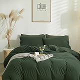 MKXI Olive Green Duvet Cover King Solid Green Bedding Set Breathable Soft Knitted Cotton Simple Bedr