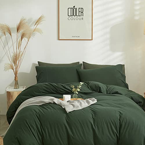 Mkxi Olive Green Duvet Cover King Solid Green Bedding Set Breathable Soft Knitted Cotton Simple Bedroom Collection Easy Care Solid Color Adults Bedding Zipper Closure #TOP6
