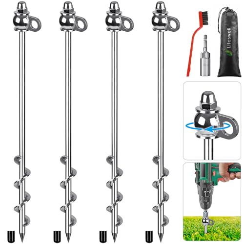 Lifeswell 16" Tent Stakes, Heavy Duty Ground Anchor Kit, 4 Pack