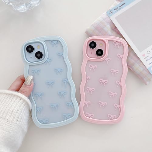Coque iPhone 15 claire et mignonne vague bleu clair - 2
