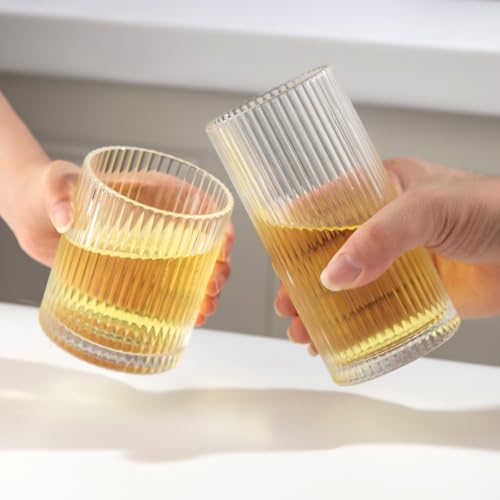 Ribbed Drinking Glasses 8pcs, 12oz and 10oz Glassware, Tumbler Glasses Cup Set for Wedding, Party, Christmas Gift, Clear - Image 5