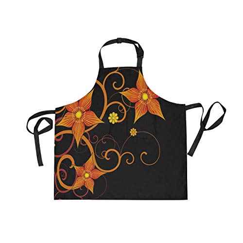 エプロン 前掛け ポケット ブラック 黒 花柄 調整可 首掛け 大きいサイズ 男女兼用 保育士 料理 家事 作業用 おしゃれ レディース メンズ